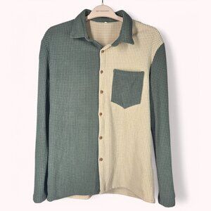 Waffle Corduroy Green and Cream Shirt